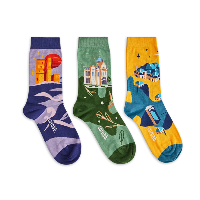 Socks dedicated to Architectural monuments of Azerbaijan (Maiden Tower, Palace of Happiness, Eastern Bazaar). Order online as a gift or buy from the store.